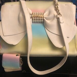 Betsey Johnson rainbow Bow Accent Women's Bag matching coin purse